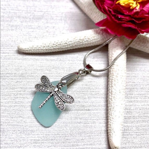 Dragonfly Necklace, Sea Glass, Butterfly, Insect - Picture 4 of 9